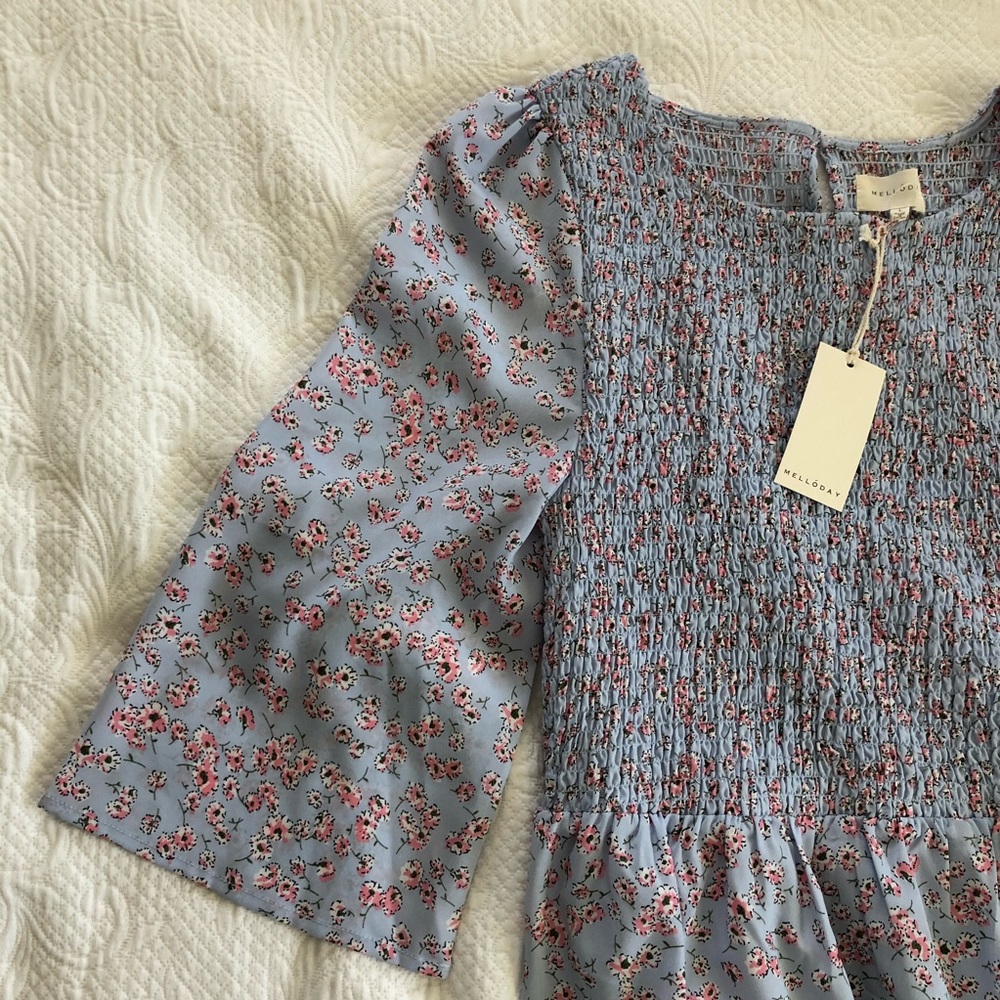 Midi light blue floral summer dress